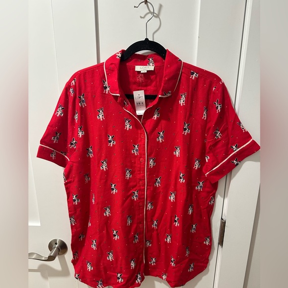 NWT LOFT Sleep Red French Bulldog Pajama Top (Size M) - Picture 1 of 4